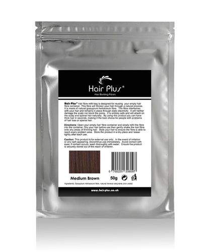 Hair Plus Medium Brown Hair Fibre Refill Bag 25g, 50g,100g, 150g,300g,600g